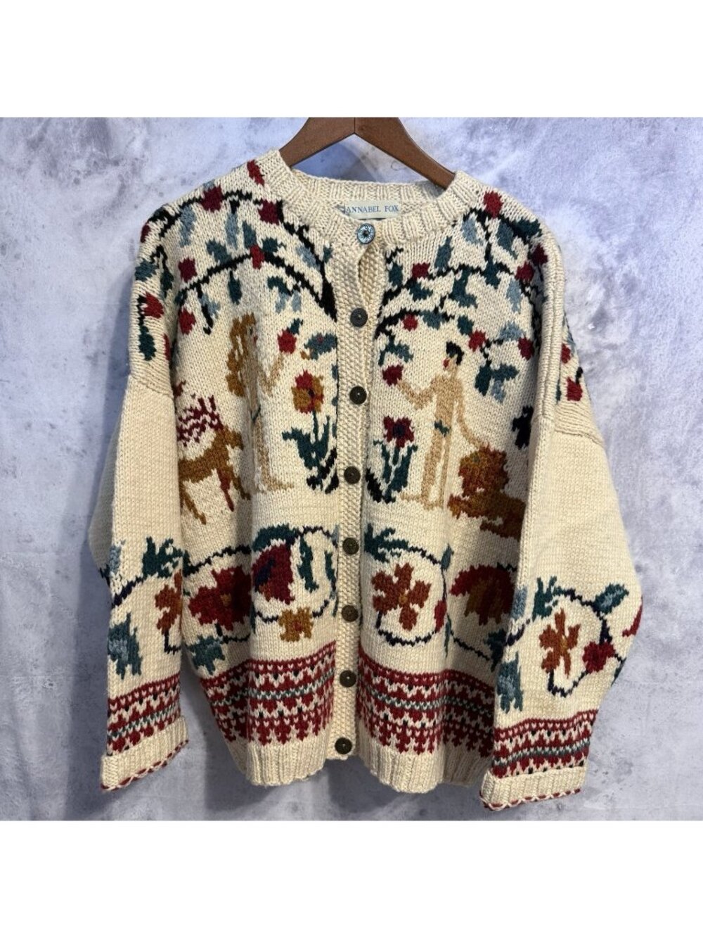 Vintage Annabel Fox Adam & Ever Cardigan Sweater Womens XL Religious